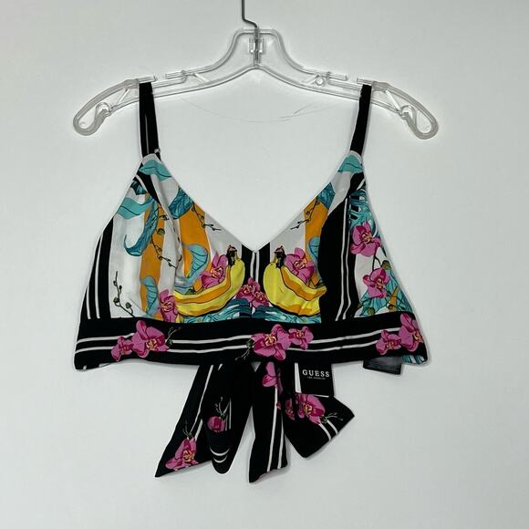 Guess Emmeline Printed Tie Back Bralette Floral Banana Womens Large - Picture 2 of 11
